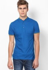 Celio Solid Blue Mandarin T Shirt men