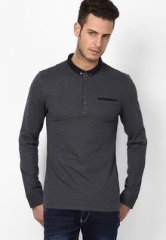 Celio Solid Dark Grey Polo T Shirt men