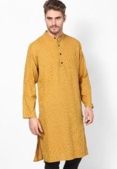 Design House Checks Mustard Yellow Long Kurta men