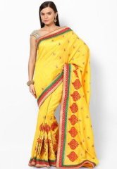 Diva Fashion Silk Blend Yellow Embroidered Bollywood Saree women