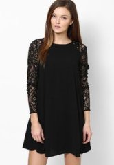 Dorothy Perkins Black Lace Crepe Swing Dress women