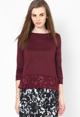 Dorothy Perkins Maroon Chiffon Hem Jersey Top women