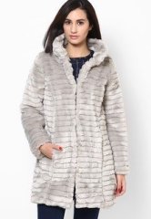 Dorothy Perkins Silver Funnel Neck Faux Fur Coat women