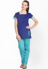 Dreamberry Blue Half Sleeve Top With Pyjama women