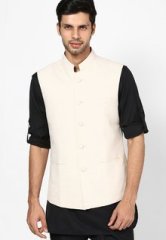 Earthy Hues Beige Sleeveless Nehru Jacket men