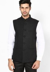 Earthy Hues Black Sleeveless Nehru Jacket men