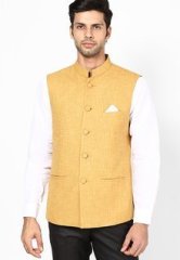 Earthy Hues Mustard Yellow Sleeveless Nehru Jacket men