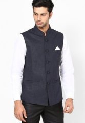 Earthy Hues Navy Blue Sleeveless Nehru Jacket men