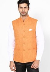 Earthy Hues Orange Sleeveless Nehru Jacket men