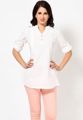 Entropy Roll Up Sleeve Mandarin Collar Solid White Cotton Tunic women