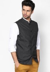 Even Checks Black Nehru Jacket men