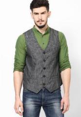 Even Grey Checks Slim Fit Waist Coats men