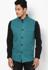 Even Solid Aqua Blue Nehru Jacket men