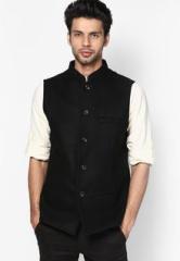 Even Solid Black Nehru Jacketwoolen Black Nehru Jacket men