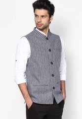 Even Striped Grey Nehru Jacket men