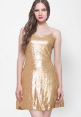 Faballey Golden Solid Dress women