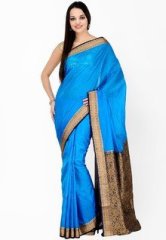 Fabroop Aqua Blue Self Pattern Saree women