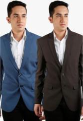 Fashion N Style Pack Of 2 Multicoloured Solid Regular Fit Blazers men