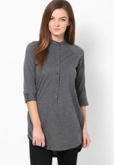 Femella Grey Heather Button Down Shirt Tunic women