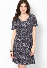 French Connection Dk Blue Half Sleeve Printed Dress women