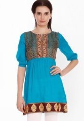 Fusion Beats Aqua Blue Embroidered Tunic women