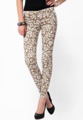 Glam & Luxe Beige Printed Jeans women