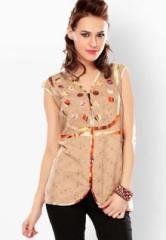 Glam & Luxe Brown Printed Summer Jacket women