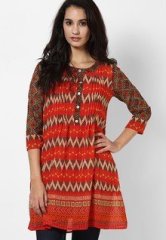 Global Desi Polyester Georgette Red Printed Tunic women