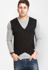 Gritstones Solid Black Waist Coat men