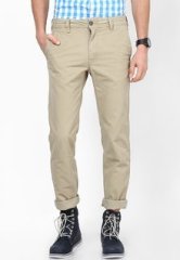 Identiti Solid Beige Casual Trouser men