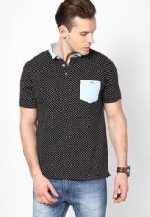 Incult Black Printed Pocket Polo T Shirt men