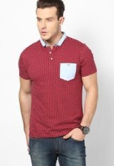 Incult Maroon Printed Pocket Polo T Shirt men