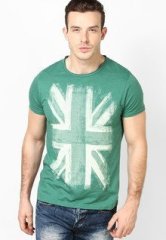 Incult Smart Green Printed Round Neck T Shirt men