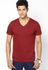 Incult Smart Maroon Marl Nap Half Sleeve V Neck T Shirt men