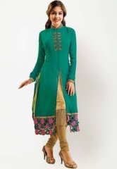 Ishin Full Sleeve Green Embroidered Kurti women