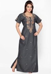 Ishin Grey Embroidered Nightwear women