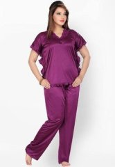 Ishin Purple Embroidered Nightwear women