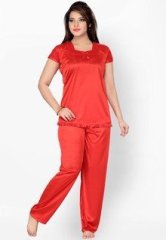 Ishin Red Embroidered Nightwear women