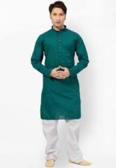 Ishin Solid Green Kurta Pyjama men