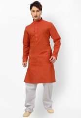 Ishin Solid Orange Kurta Pyjama men