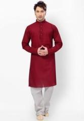 Ishin Solid Red Kurta Pyjama men