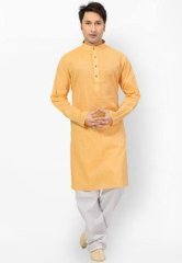 Ishin Solid Yellow Kurta Pyjama men