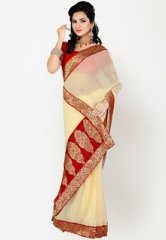 Ishin Solids Cream Saree women