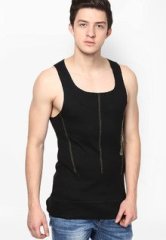 Iv Pl@y Solid Black Round Neck Vest men