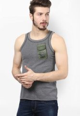 Iv Pl@y Solid Grey Round Neck Vest men