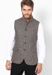 John Players Brown Slim Fit Ethnic Jacket men