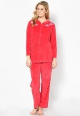 Kanvin Rose Red Velour Yoke Nightwear Set women