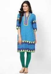 Karigari Cotton Blue Printed Kurta women