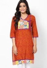 Karigari Cotton Rust Printed Kurta women