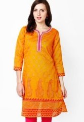 Kylaf Orange Printed Kurta women